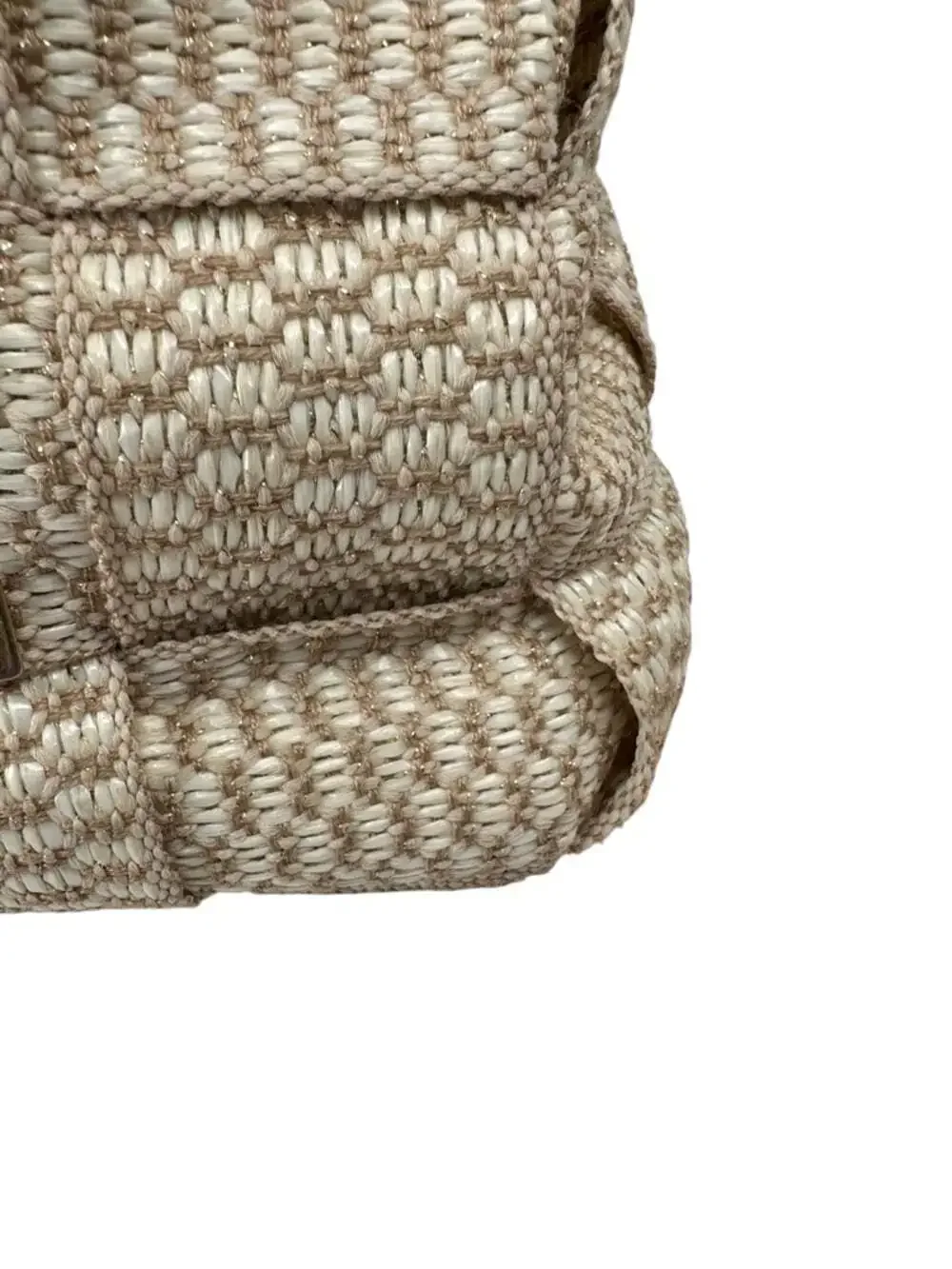 Alma Tunutti Woven Satchel Beige Top Handle Crossbody Wooden Handle Bag